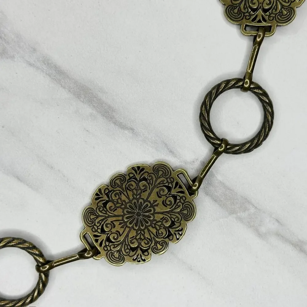 Floral Filigree Bronze Gold Tone Chain Belt OS ✨